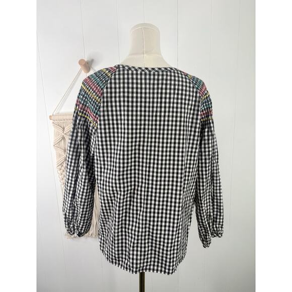 Madewell Embroidered Smocked Gingham Top Size Small Black White - Picture 10 of 12